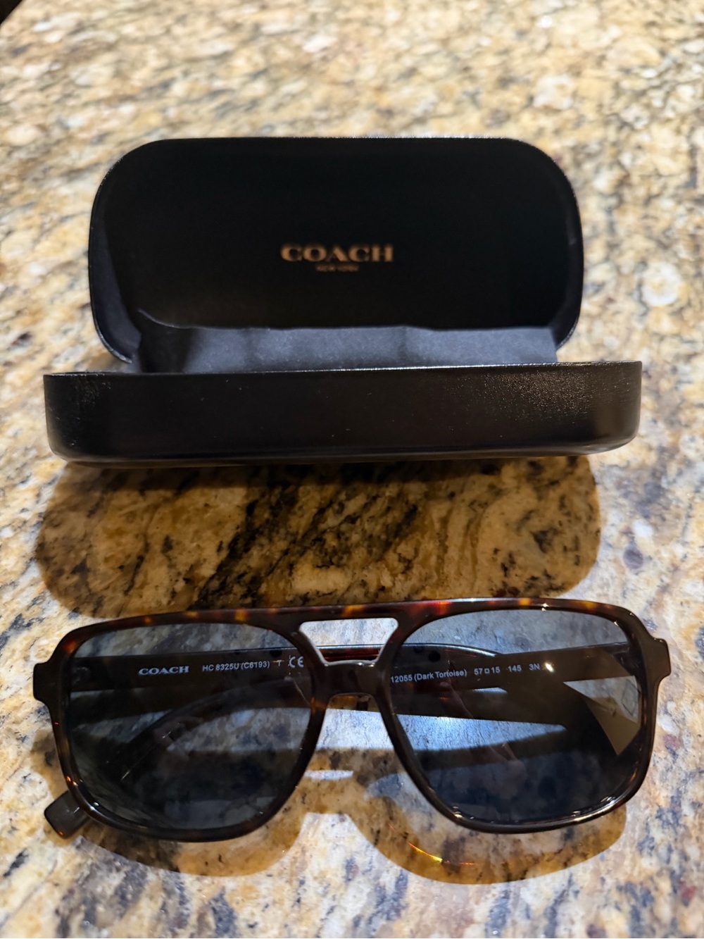 Coach Tortoise-Patterned Aviator Sunglasses with Dark Lenses